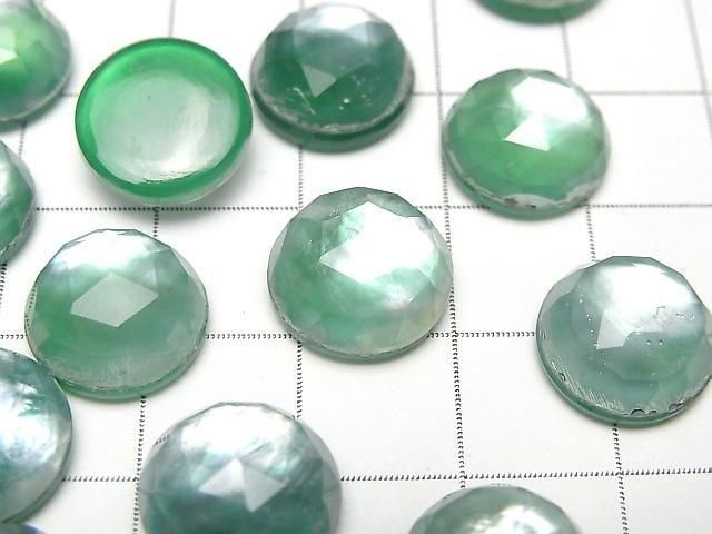 Grüner Onyx x Weißes Muschel x Kristall AAA- Rund Rose Cut 12x12mm 2 Stück