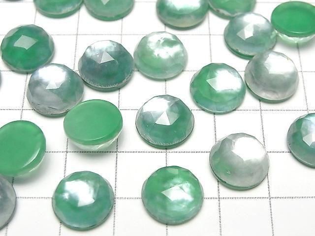 Grüner Onyx x Weißes Muschel x Kristall AAA- Rund Rose Cut 12x12mm 2 Stück