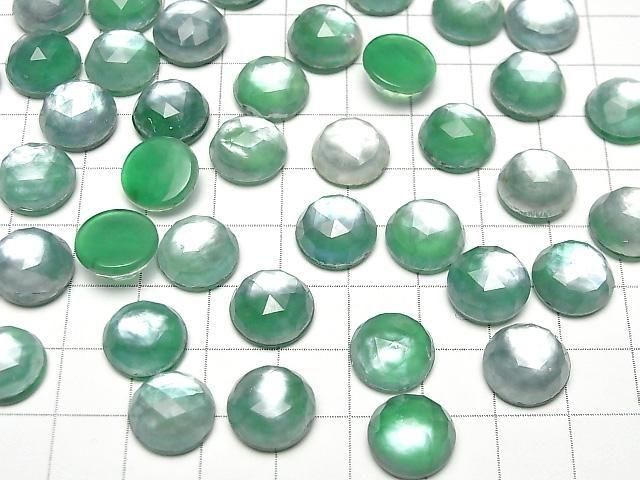 Grüner Onyx x Weißes Muschel x Kristall AAA- Rund Rose Cut 12x12mm 2 Stück