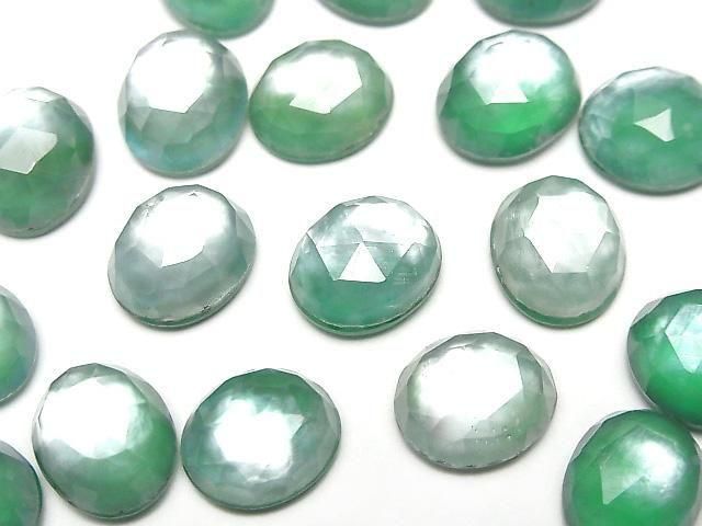 Grüner Onyx x Weißes Muschel x Kristall AAA- Oval Rose Cut 12x10mm 2 Stück