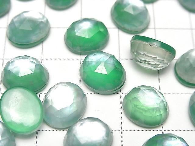 Grüner Onyx x Weißes Muschel x Kristall AAA- Oval Rose Cut 12x10mm 2 Stück