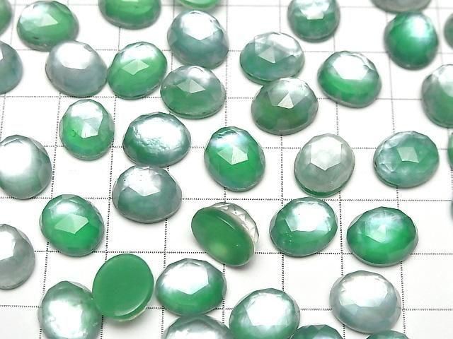 Grüner Onyx x Weißes Muschel x Kristall AAA- Oval Rose Cut 12x10mm 2 Stück
