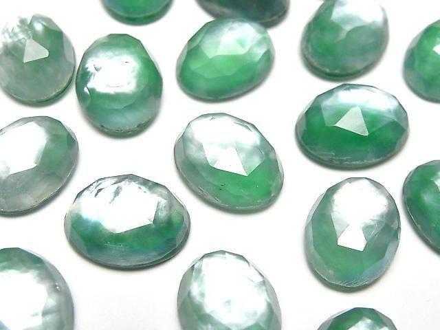 Grüner Onyx x Weißes Muschel x Kristall AAA- Oval Rose Cut 16x12mm 2 Stück