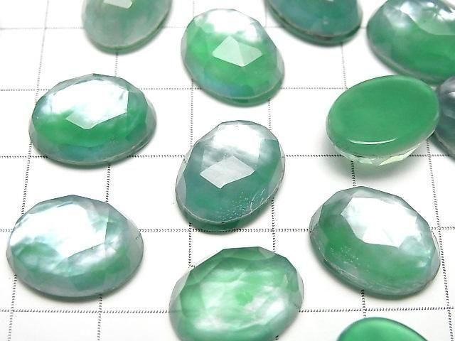 Grüner Onyx x Weißes Muschel x Kristall AAA- Oval Rose Cut 16x12mm 2 Stück