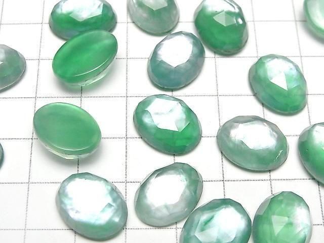 Grüner Onyx x Weißes Muschel x Kristall AAA- Oval Rose Cut 16x12mm 2 Stück