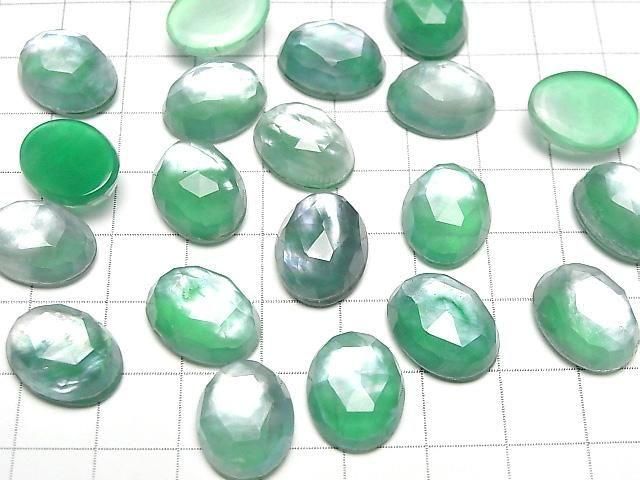 Grüner Onyx x Weißes Muschel x Kristall AAA- Oval Rose Cut 16x12mm 2 Stück