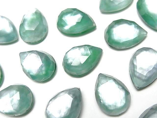 綠瑪瑙 x 白貝殼 x 水晶 AAA 級梨形玫瑰式切割 14x10mm 2入