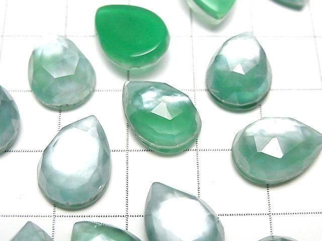 綠瑪瑙 x 白貝殼 x 水晶 AAA 級梨形玫瑰式切割 14x10mm 2入