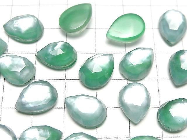 綠瑪瑙 x 白貝殼 x 水晶 AAA 級梨形玫瑰式切割 14x10mm 2入
