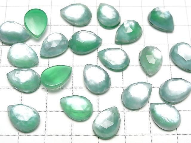 綠瑪瑙 x 白貝殼 x 水晶 AAA 級梨形玫瑰式切割 14x10mm 2入