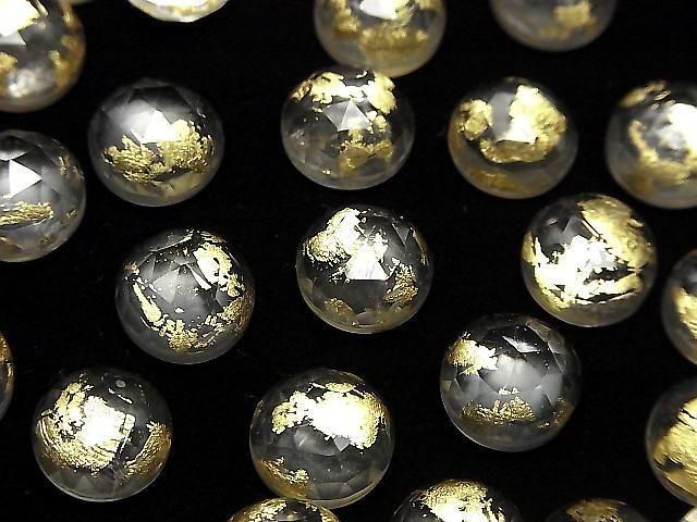 Doppelstein Kristall AAA rund Rose Cut 10x10mm Gold 2 Stück