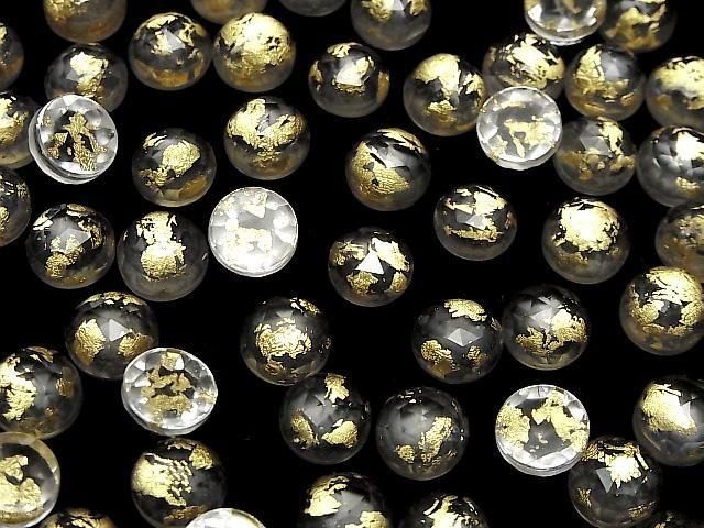 Doppelstein Kristall AAA rund Rose Cut 10x10mm Gold 2 Stück