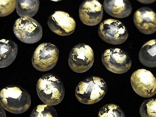 Doppelstein Kristall AAA oval Rose Cut 10x8mm Gold 3 Stück