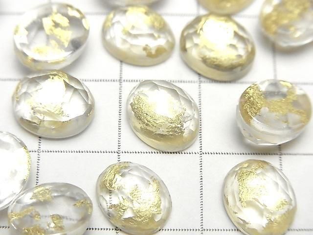 Doppelstein Kristall AAA oval Rose Cut 10x8mm Gold 3 Stück