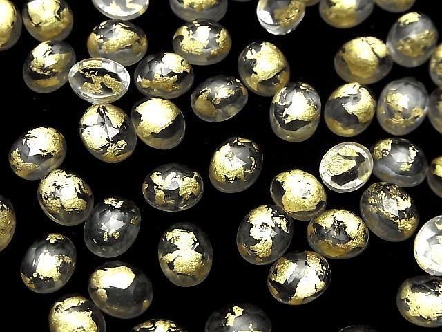 Doppelstein Kristall AAA oval Rose Cut 10x8mm Gold 3 Stück