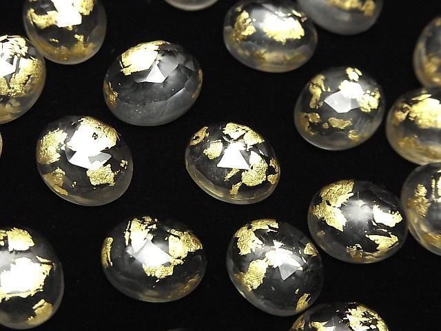 Doppelstein Kristall AAA oval Rose Cut 12x10mm Gold 2 Stück