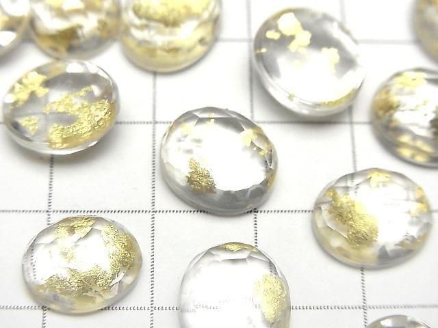 Doppelstein Kristall AAA oval Rose Cut 12x10mm Gold 2 Stück