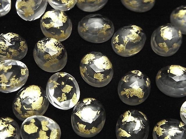 Doppelstein Kristall AAA oval Rose Cut 12x10mm Gold 2 Stück