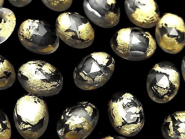 Doublet Crystal Quartz AAA Oval Rose Cut 14x10mm Gold 2pcs