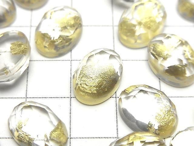 Doublet Crystal Quartz AAA Oval Rose Cut 14x10mm Gold 2pcs