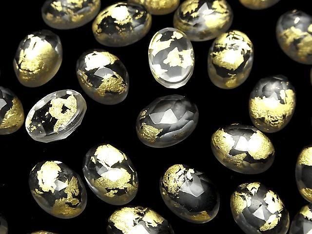 Doppelstein Kristall AAA oval Rose Cut 14x10mm Gold 2 Stück