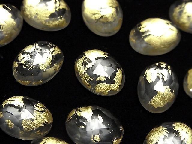 Doppelstein Kristall AAA oval Rose Cut 16x12mm Gold 2 Stück