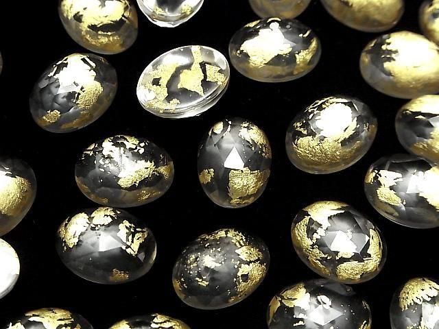 Doppelstein Kristall AAA oval Rose Cut 16x12mm Gold 2 Stück