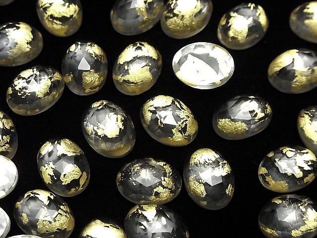 Doppelstein Kristall AAA oval Rose Cut 16x12mm Gold 2 Stück