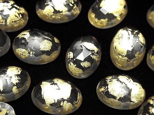 Doublet Crystal AAA Oval Rose Cut 18x13mm Gold 2pcs