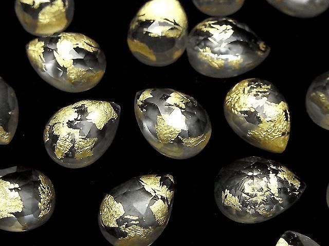 Doppelstein Kristall AAA Tropfenform Rose Cut 14x10mm Gold 2 Stück