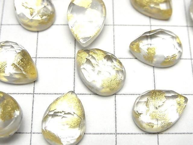 Doppelstein Kristall AAA Tropfenform Rose Cut 14x10mm Gold 2 Stück