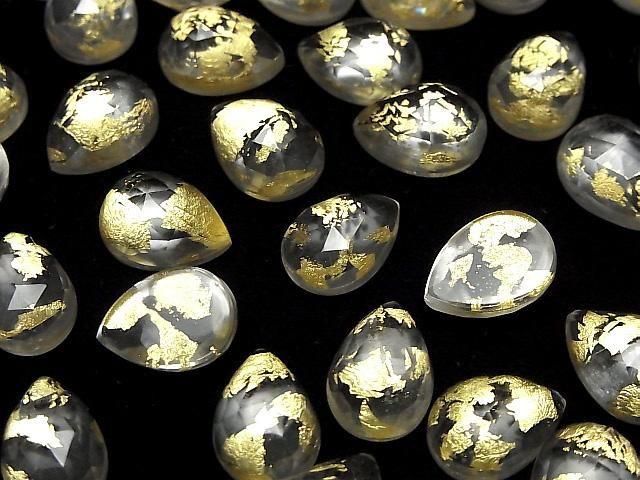 Doppelstein Kristall AAA Tropfenform Rose Cut 14x10mm Gold 2 Stück