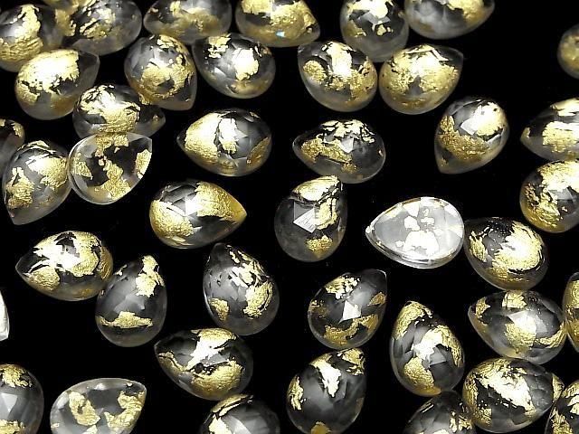Doppelstein Kristall AAA Tropfenform Rose Cut 14x10mm Gold 2 Stück