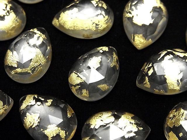 Doppelstein Kristall AAA Tropfenform Rose Cut 18x13mm Gold 2 Stück