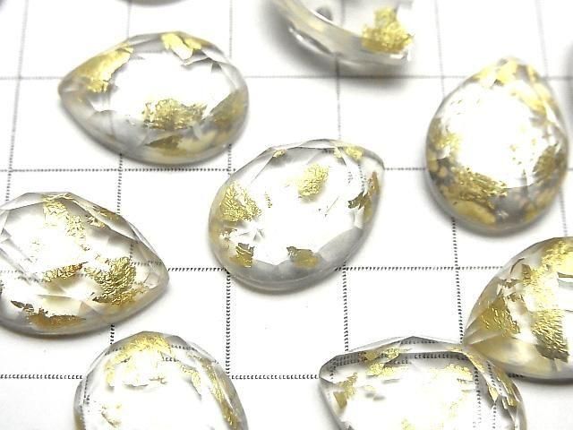 Doppelstein Kristall AAA Tropfenform Rose Cut 18x13mm Gold 2 Stück