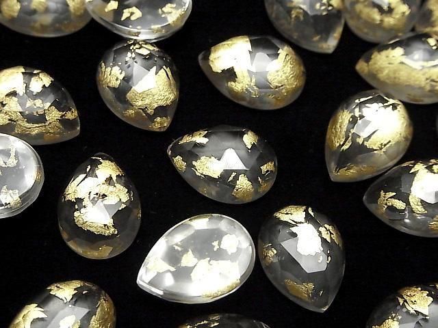 Doppelstein Kristall AAA Tropfenform Rose Cut 18x13mm Gold 2 Stück