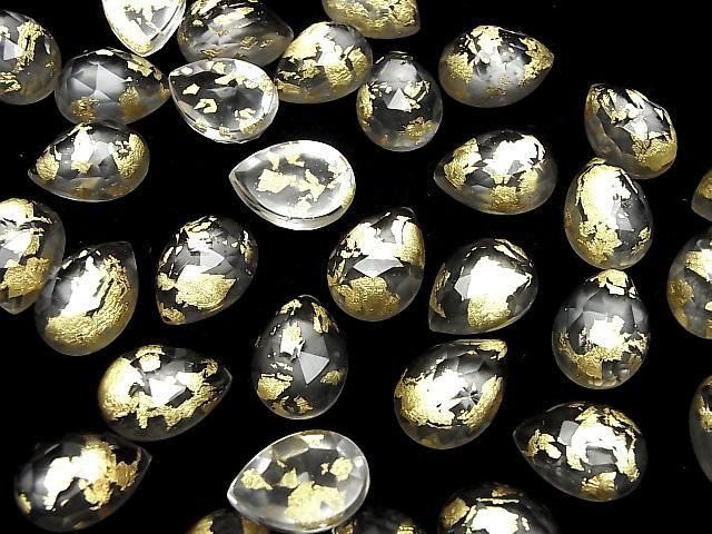Doppelstein Kristall AAA Tropfenform Rose Cut 18x13mm Gold 2 Stück