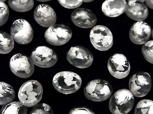 Doppelstein Kristall AAA oval Rose Cut 10x8mm Silber 3 Stück