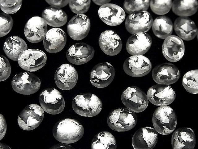 Doppelstein Kristall AAA oval Rose Cut 10x8mm Silber 3 Stück