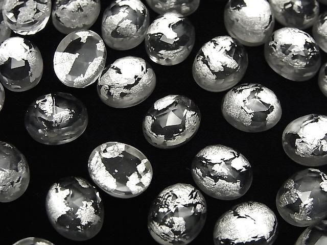 Doppelstein Kristall AAA oval Rose Cut 12x10mm Silber 2 Stück