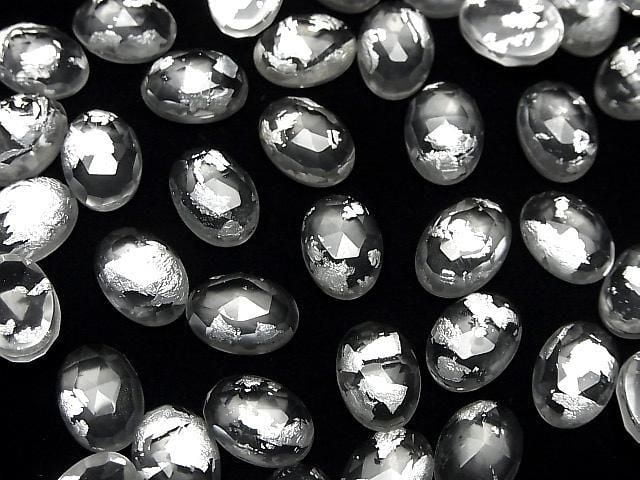 Doppelstein Kristall AAA oval Rose Cut 14x10mm Silber 2 Stück