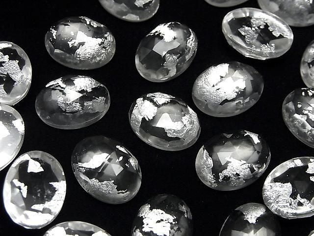 Doppelstein Kristall AAA oval Rose Cut 16x12mm Silber 2 Stück