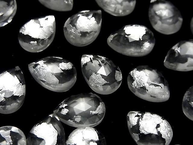 Doppelstein Kristall AAA Tropfenform Rose Cut 14x10mm Silber 2 Stück