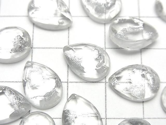 Doppelstein Kristall AAA Tropfenform Rose Cut 14x10mm Silber 2 Stück