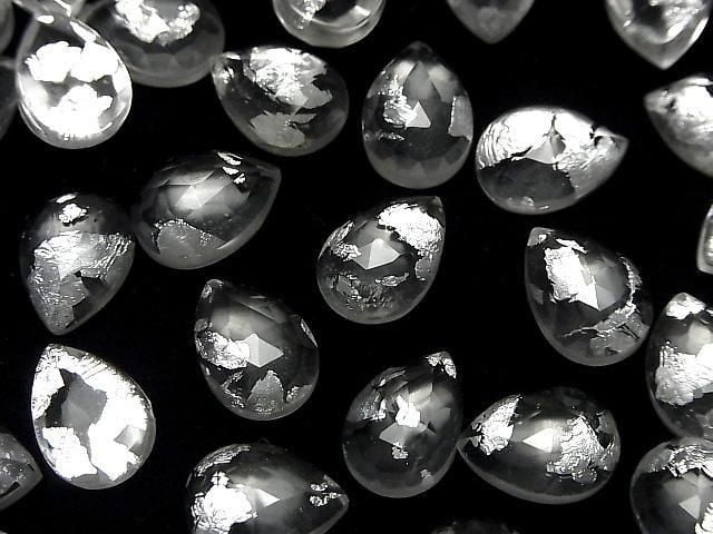 Doppelstein Kristall AAA Tropfenform Rose Cut 14x10mm Silber 2 Stück