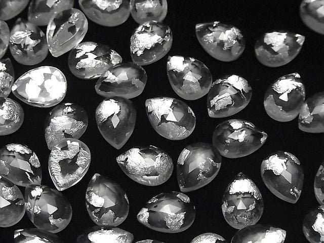 Doppelstein Kristall AAA Tropfenform Rose Cut 14x10mm Silber 2 Stück