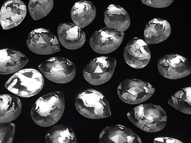 Doppelstein Kristall AAA Tropfenform Rose Cut 18x13mm Silber 2 Stück