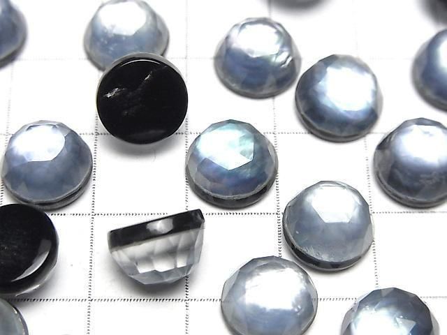 Onyx x Weiße Muschel x Kristall AAA- Runde Rosenschliff 10x10mm 2 Stück