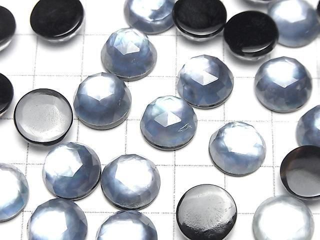 Onyx x Weiße Muschel x Kristall AAA- Runde Rosenschliff 12x12mm 2 Stück