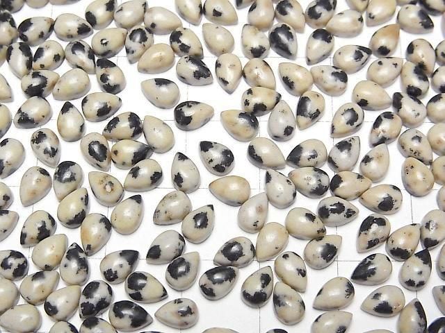Dalmatiner-Jaspis Tropfenform Cabochon 6x4mm 5 Stück